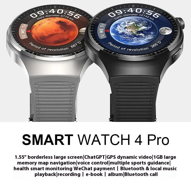 Smart watch with heart rate and blood pressure monitoring, TFT screen, black steel strap, wireless charger