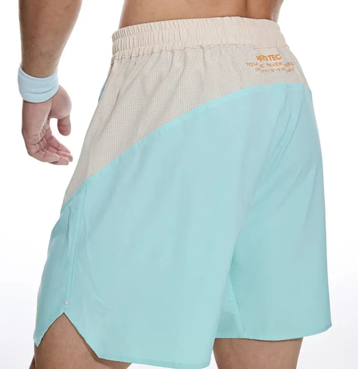 Men's loose fit dark grey workout shorts with elastic lace-up waistband for weightlifting.