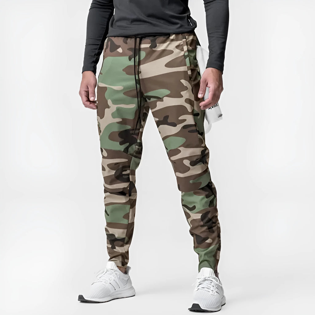 Men's grey ankle-tied running trousers for fitness exercise with quick-dry polyester fabric
