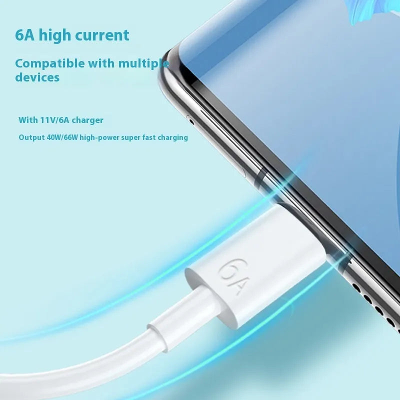 White 6A super fast charge data cable with Type-C connector, 1m length