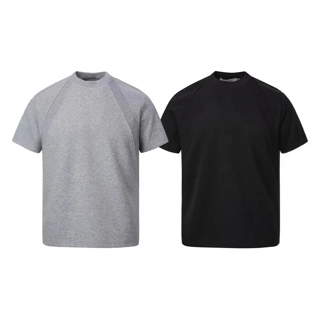 Men's air layer stitching short sleeve top in black loose fit casual wear