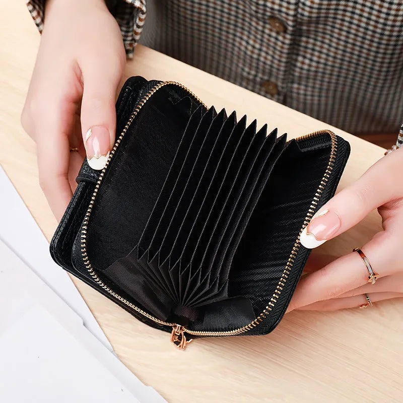 Ladies short wallet with lychee pattern texture in PU leather showing 2-fold design