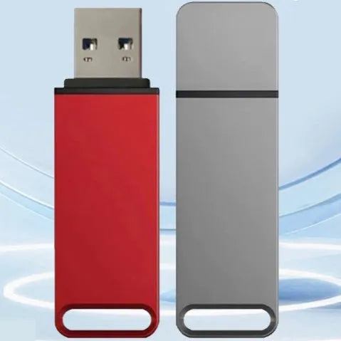 Customisable large capacity metal USB flash drive in black, red, and silver colours for business gifts.