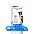 Pack of four solid colour TPR dog anxiety relief collars in Chinese style, laid flat.