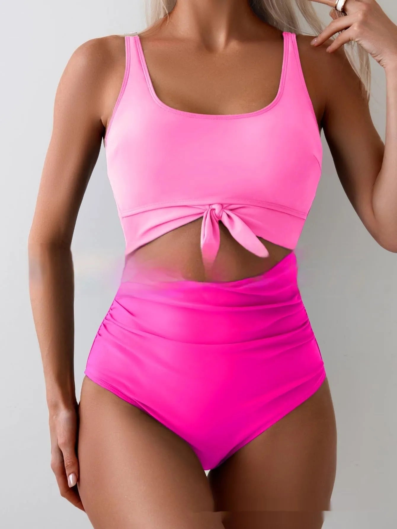 One-piece women's swimsuit with contrast colour straps, covered belly, sleeveless, solid colour, sizes S to XXL
