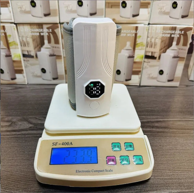Grey and white car charger electric milk warmer with USB cable for portable baby bottle heating