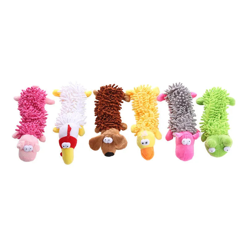 Plush microfiber horse molar dog toy in brown dog, yellow duck, white chicken, pink pig, frog or hippo design