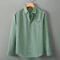 Linen long sleeve loose fit shirt in Chinese cardigan style showing solid colour options
