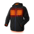 Black USB winter thermal coat for men with zipper pockets and straight hem design