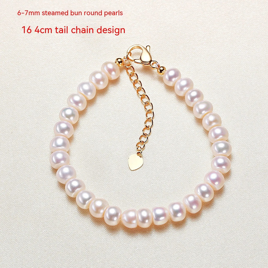 Freshwater pearl bracelet plain white round pearl flower shape design women's jewellery 18cm length