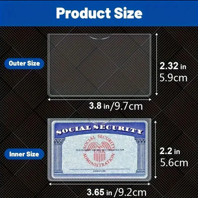 Clear thick PVC social security card holder measuring 9.7 by 5.9 centimetres
