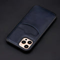 Dark blue PU leather protective case for iPhone, shown fitting an iPhone model.