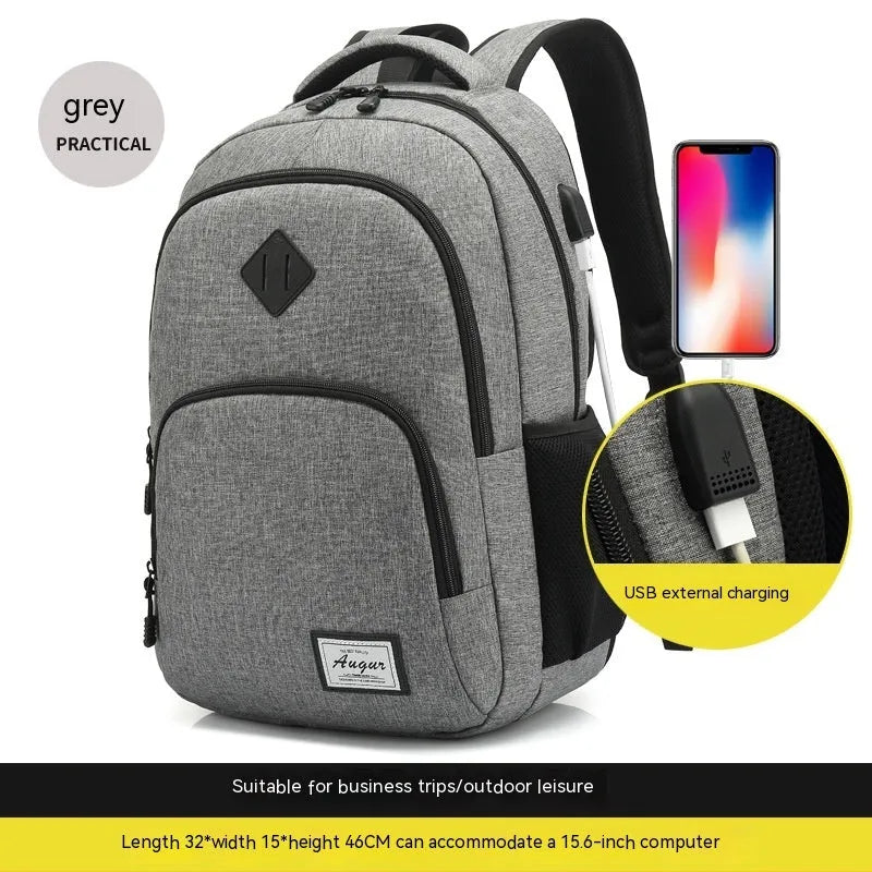 Lightweight nylon backpack with USB charging interface in various grey and black colour options
