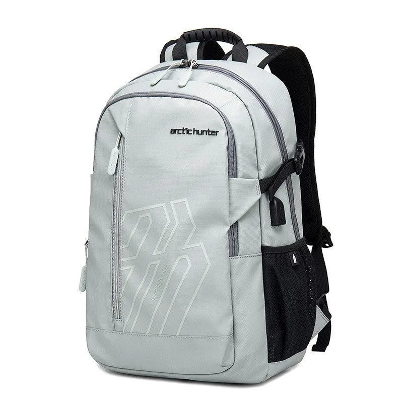 Blue plaid pattern 18 inch casual computer backpack with curved shoulder straps