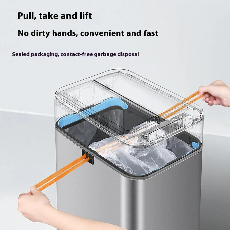 Stainless steel inductive smart trash can with deodorant, square shape, large capacity for kitchen