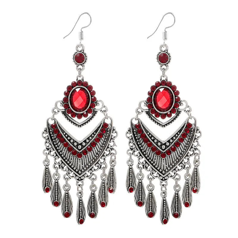 A pair of smart water drop purple retro long fringe drop earrings made from alloy metal.