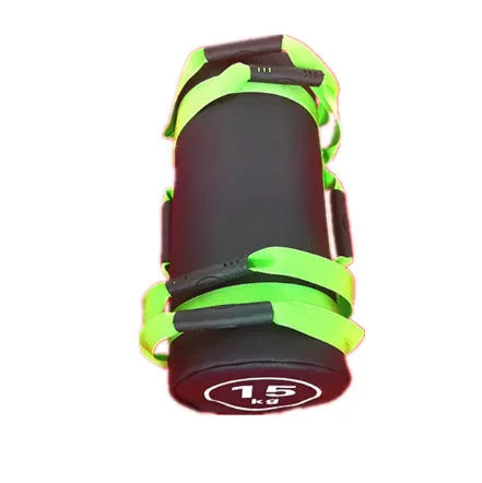 Flat white PVC fitness training sandbag for weight lifting and strength exercises.
