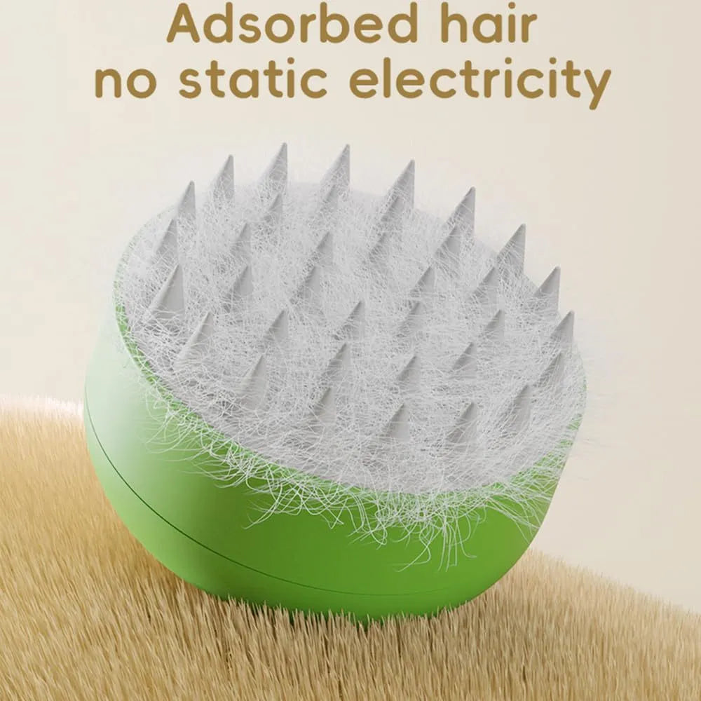 Green and yellow rechargeable cat dog steam brush with silicone bristles for pet grooming