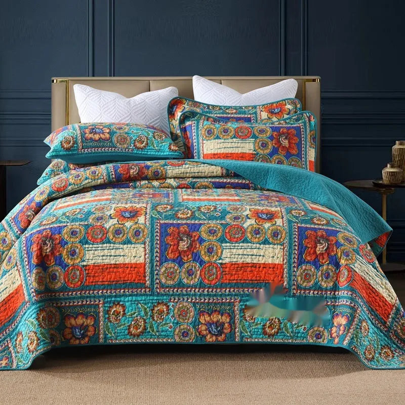 Pure cotton quilted bed cover set with printed pattern on a 1.5-1.8m bed.