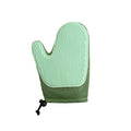 Right-handed pet hair removal glove in blue, green, or yellow for grooming dogs and cats.