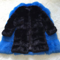 Women's thick artificial fur coat in 80 cm length, shown in one of five colours: black, dark camel, silver fox, apricot, or wine red.