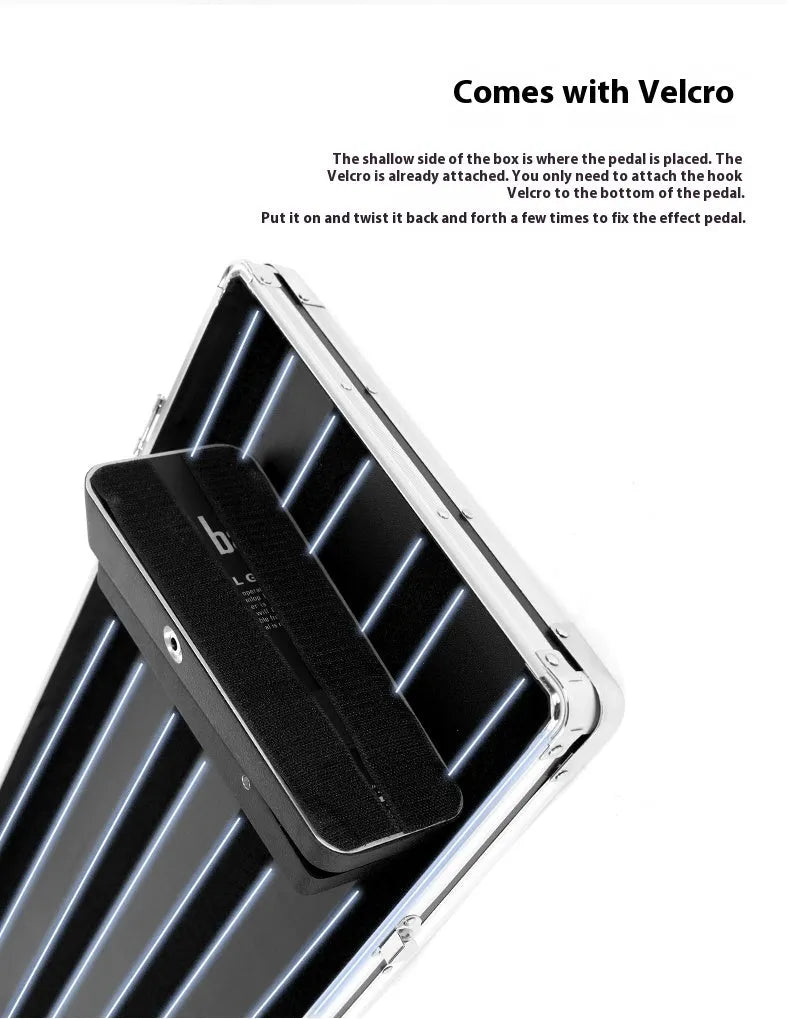 Black aluminium flight case for single guitar effect pedal with removable lid and reinforced corners