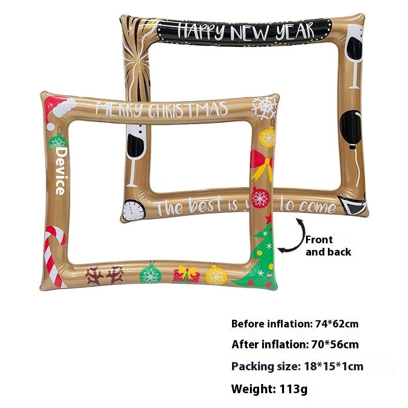 Large inflatable Christmas photo frame with festive holiday designs for group photography