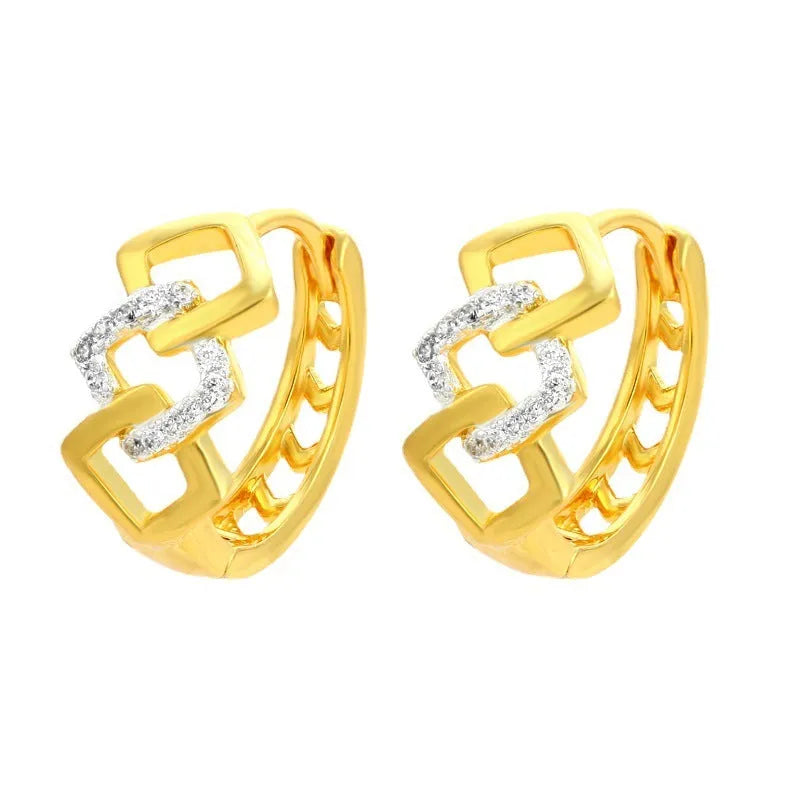 Gold geometric hollow-out earrings with colour separation detail on ear clips