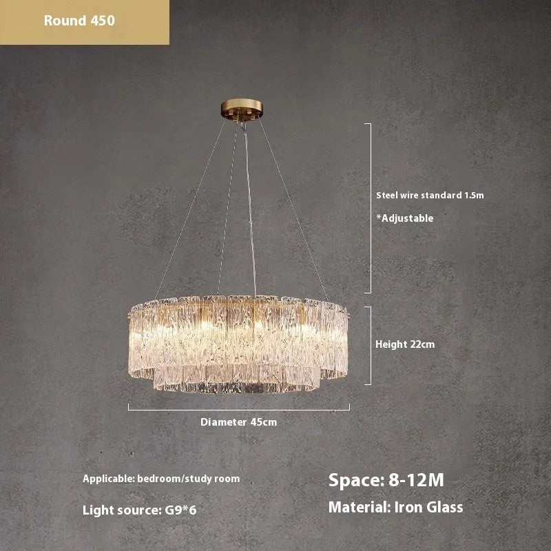 Italian light luxury glass chandelier lamp round 45cm for living room bedroom home
