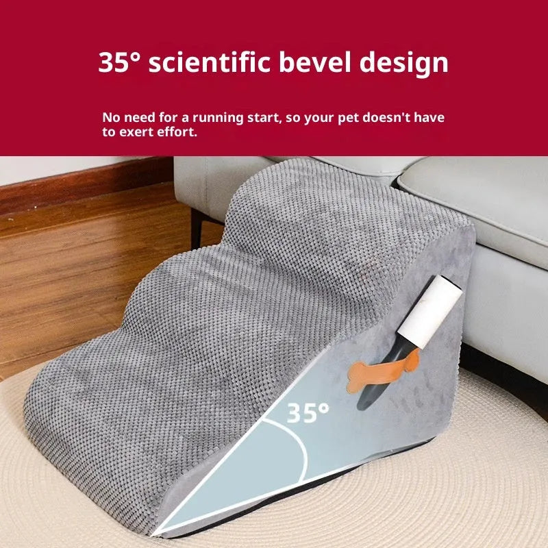 Grey removable washable pet stairs for cats and small dogs, two-level or three-level sizes, made from corn suede sponge