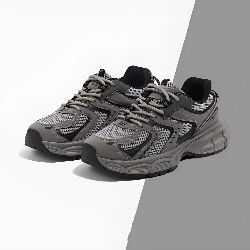 Women's grey platform casual sneakers with leather stitching detailing and 3-5cm mid-heel