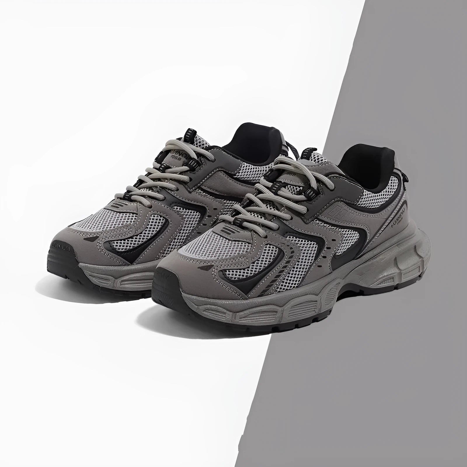 Women's grey platform casual sneakers with leather stitching detailing and 3-5cm mid-heel