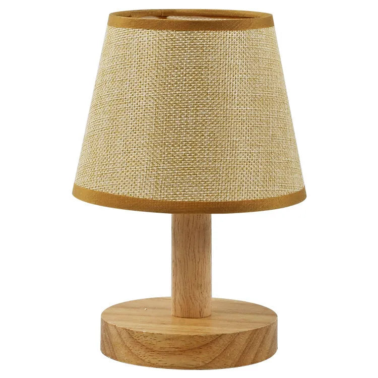Korean style vintage pleated table lamp with jute and linen shade, bamboo holder, and USB charging