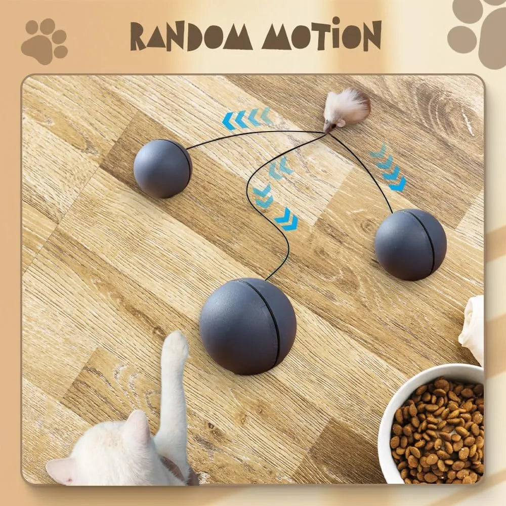 Interactive self-rolling cat ball toy in Blue Orange and Gray colours on a white background