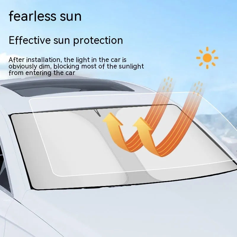 Car double ring front sun shield with NC fabric titanium silver glue construction