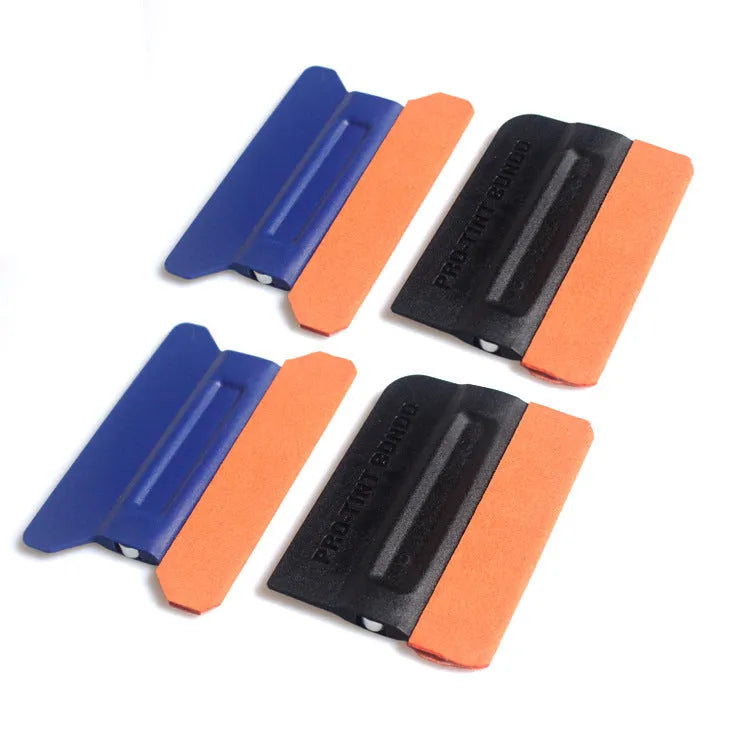 Black and blue magnetic car vinyl wrap scraper tool with interchangeable faux deerskin and wool pads.