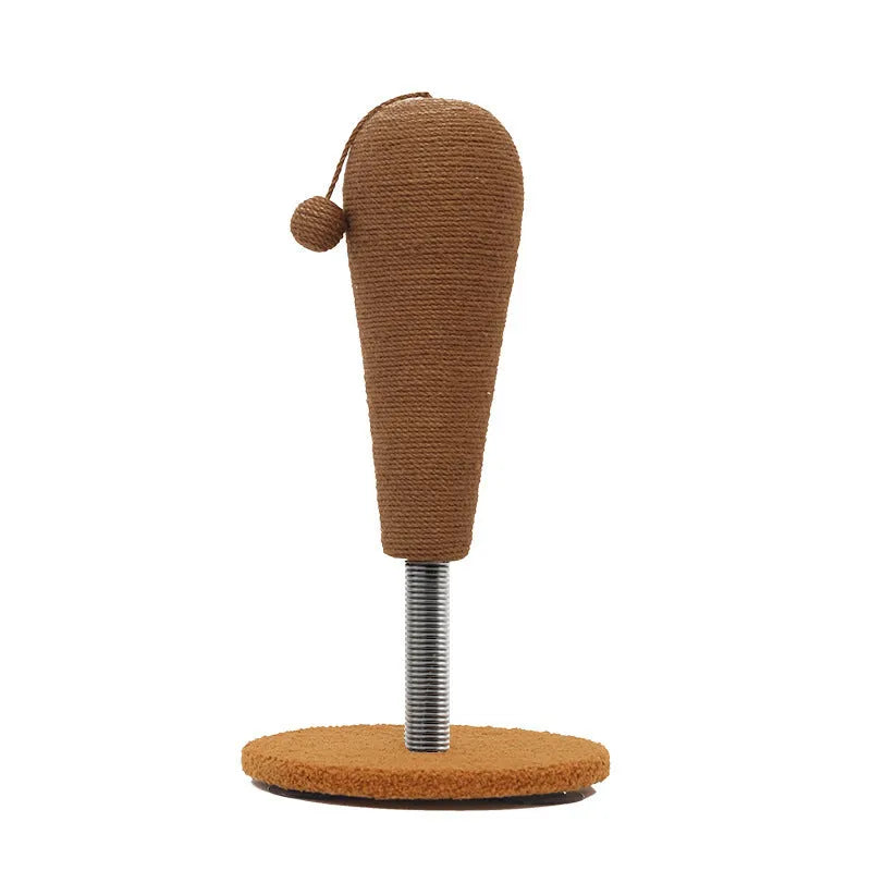 Hemp rope cat scratch board with attached ball toys in large and small size options.