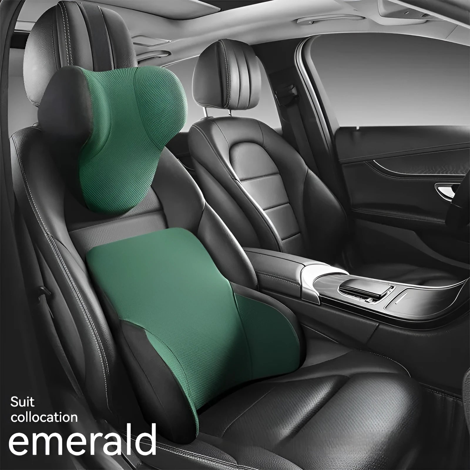 Memory foam car lumbar support pillow and matching headrest cover in knitted fabric
