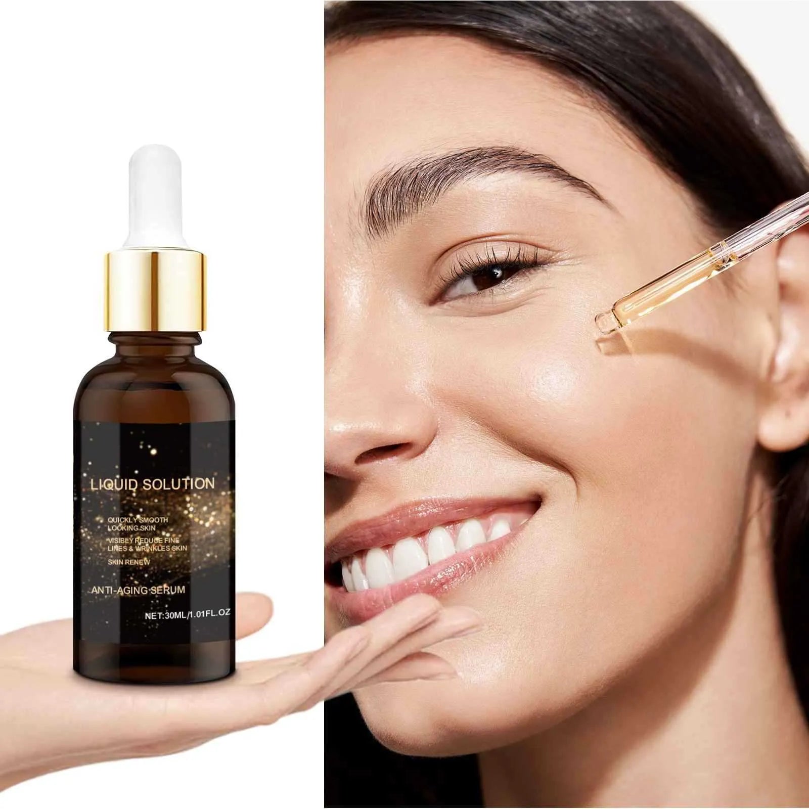 30ml facial liquid in 9cm tall bottle with hyaluronic acid moisturising formula