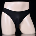 Men's ice silk underwear briefs in black showing open gun pouch style and low waist design