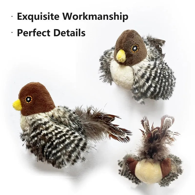 Interactive cat toy electric squeaky simulation bird plush with feather and chirping sound