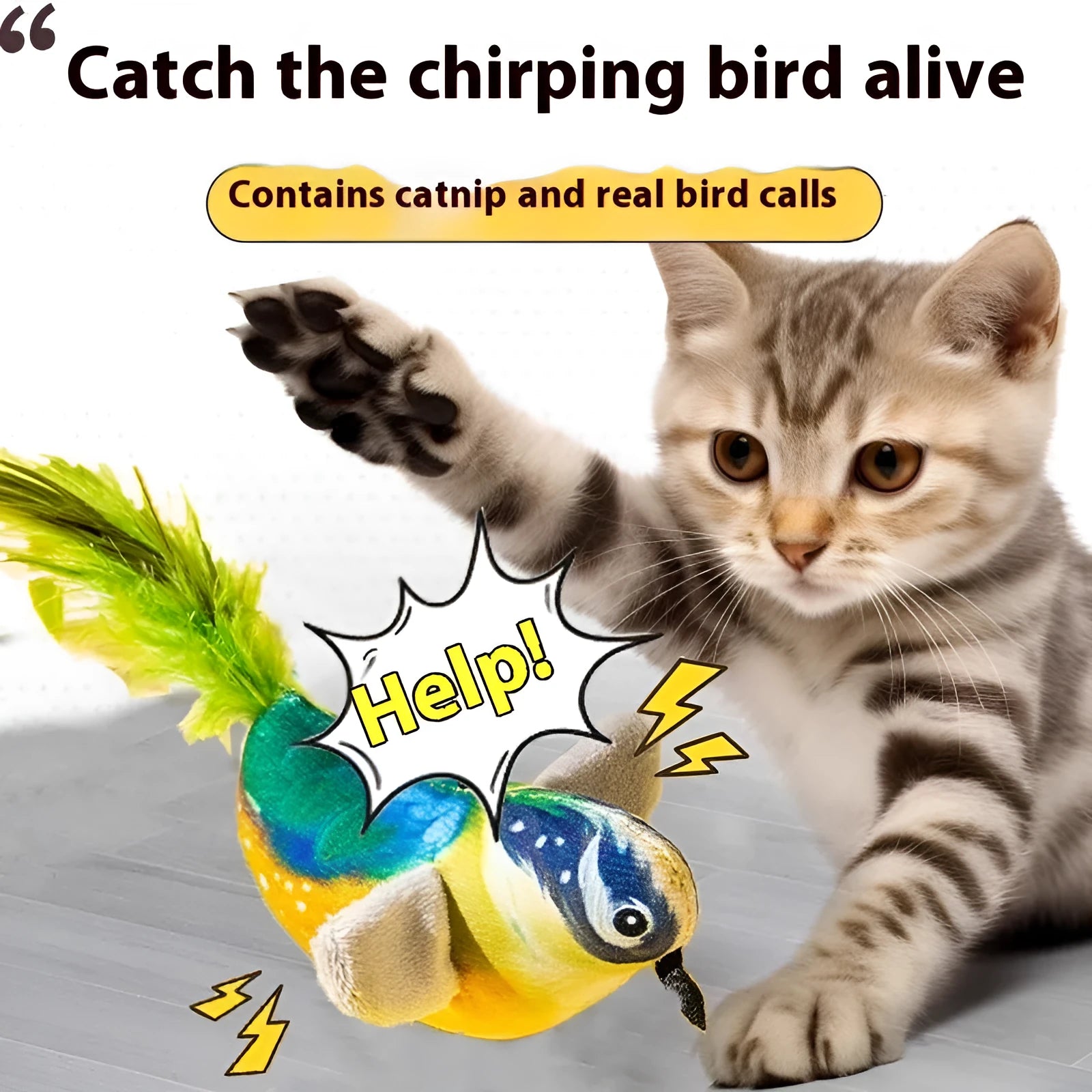 Cat toy simulation will call bird plush hanging teaser with swinging bird and sound for indoor cats