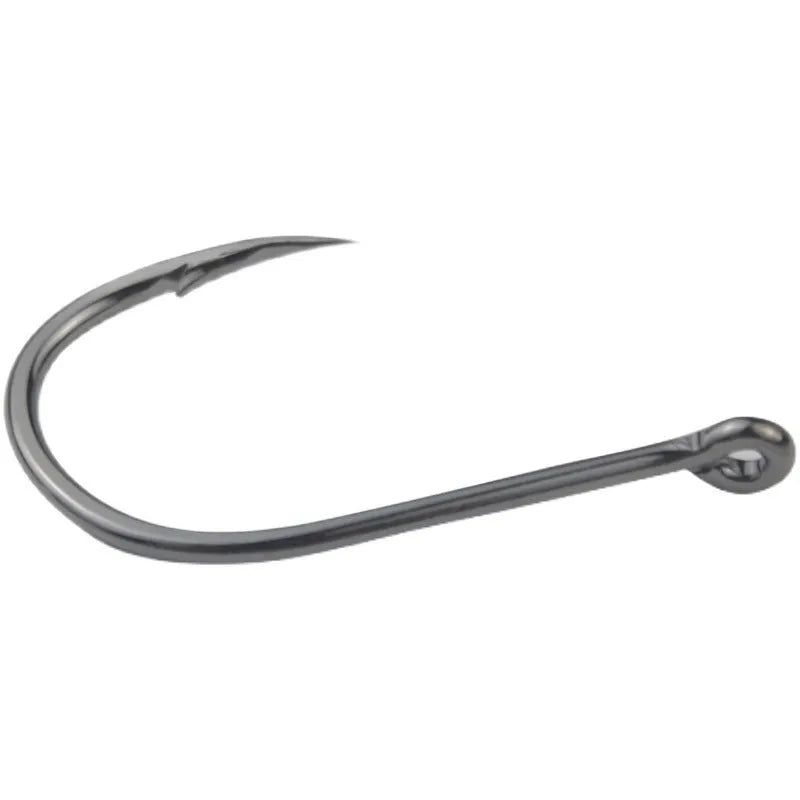 Bulk pack of barbed alloy carbon steel fishing hooks with hole rings for sea fishing
