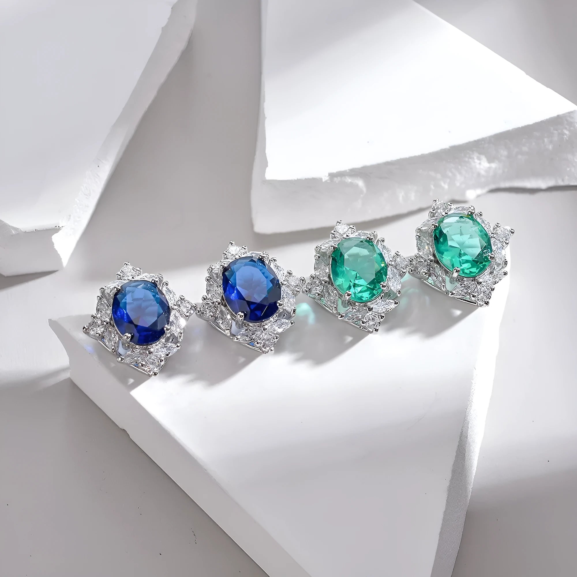 Retro copper oval clip-on earrings with green coloured gem and zircon inlay