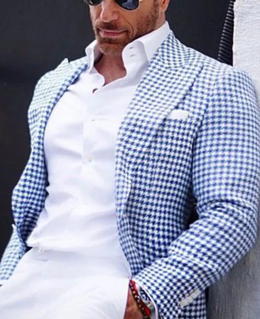 Men's slim fit two-button suit jacket with top-stitched pockets in a black colour option.