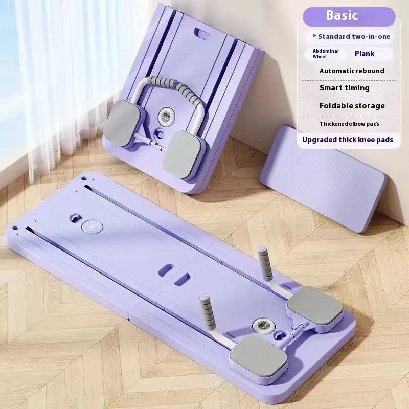 Standard purple household fitness board with automatic rebound abdominal wheel for multi-functional exercise.