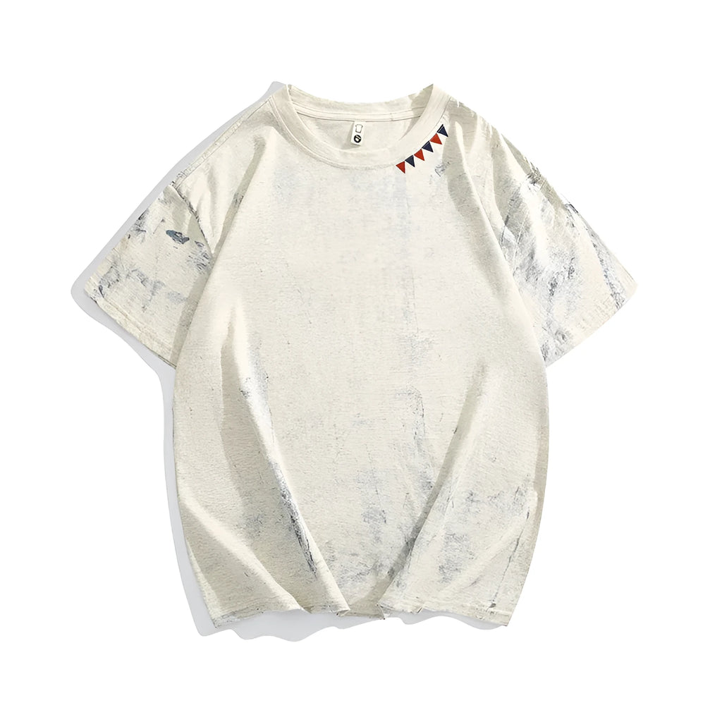 Grey tie dye printed loose fit t-shirt with full design coverage and round neck collar