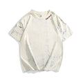 Grey tie dye printed loose fit t-shirt with full design coverage and round neck collar