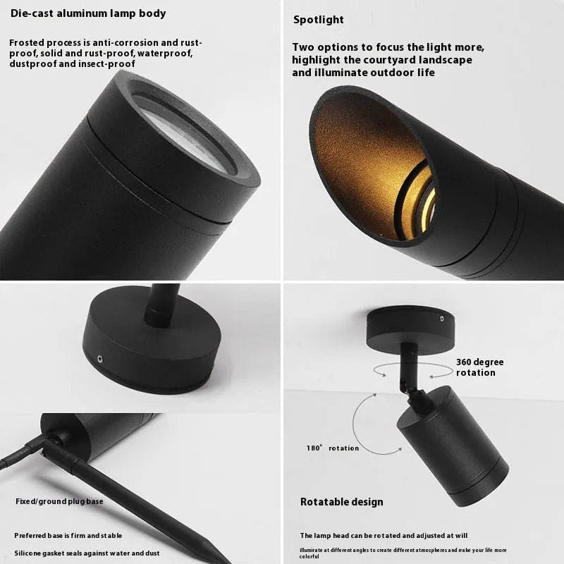 Outdoor aluminium ground lamp with IP65 waterproof rating for courtyard lighting