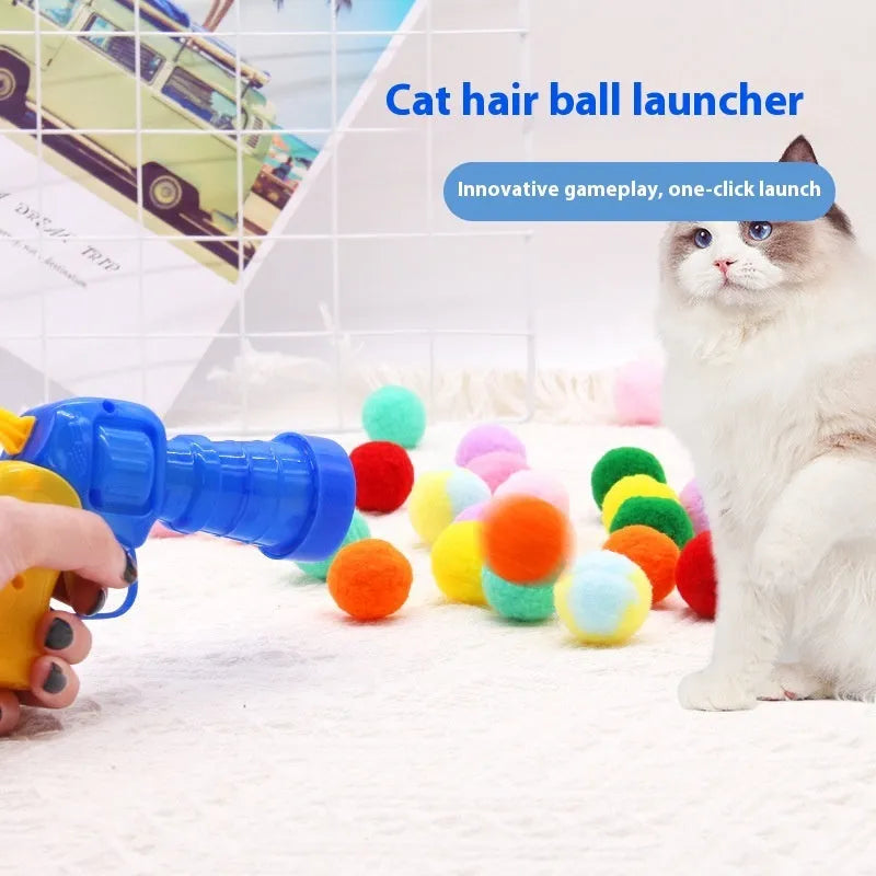 Interactive pet toy gun with plush yarn balls for dogs and cats indoor play